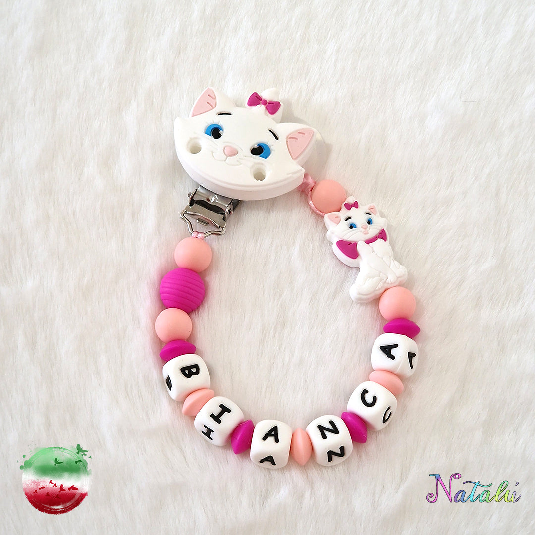 Personalisierte Schnullerkette Minou Fuchsia