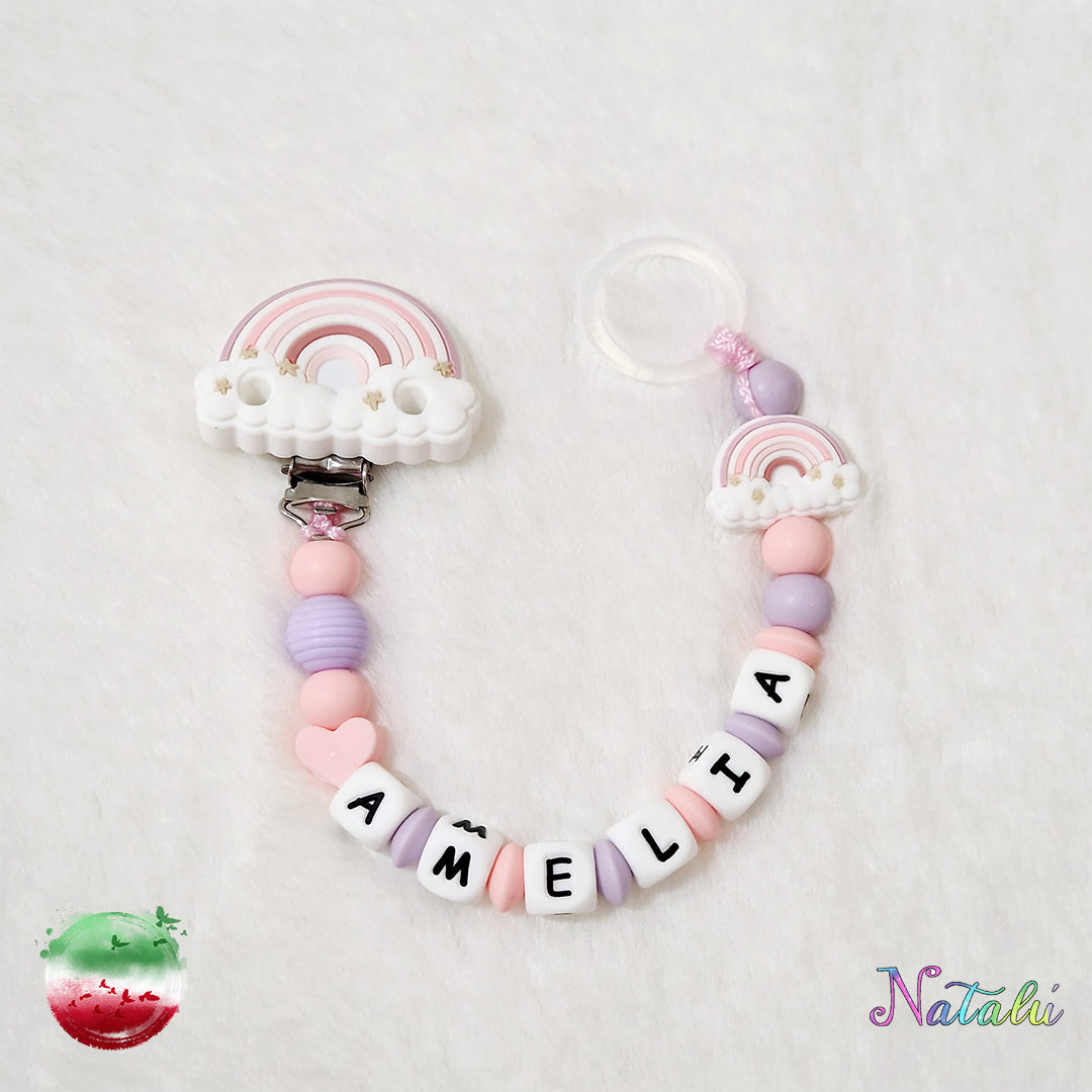 Personalisierte rosa Regenbogen-Schnullerkette