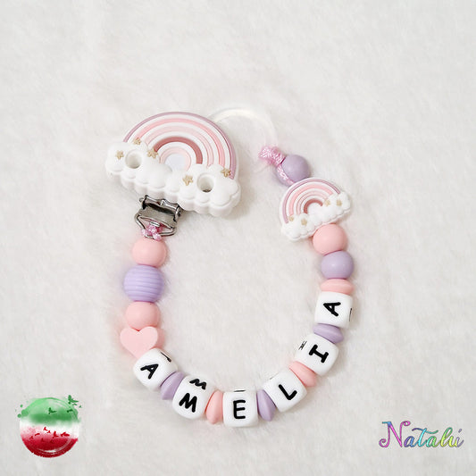 Catenella Portaciuccio Personalizzata Arcobaleno Rosa