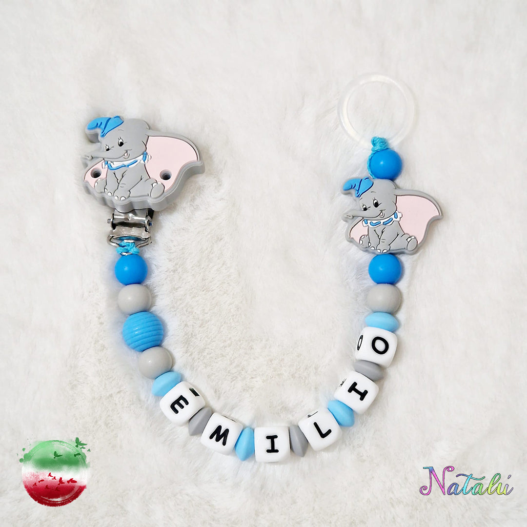 Dumbo Blue personalisierte Schnullerkette