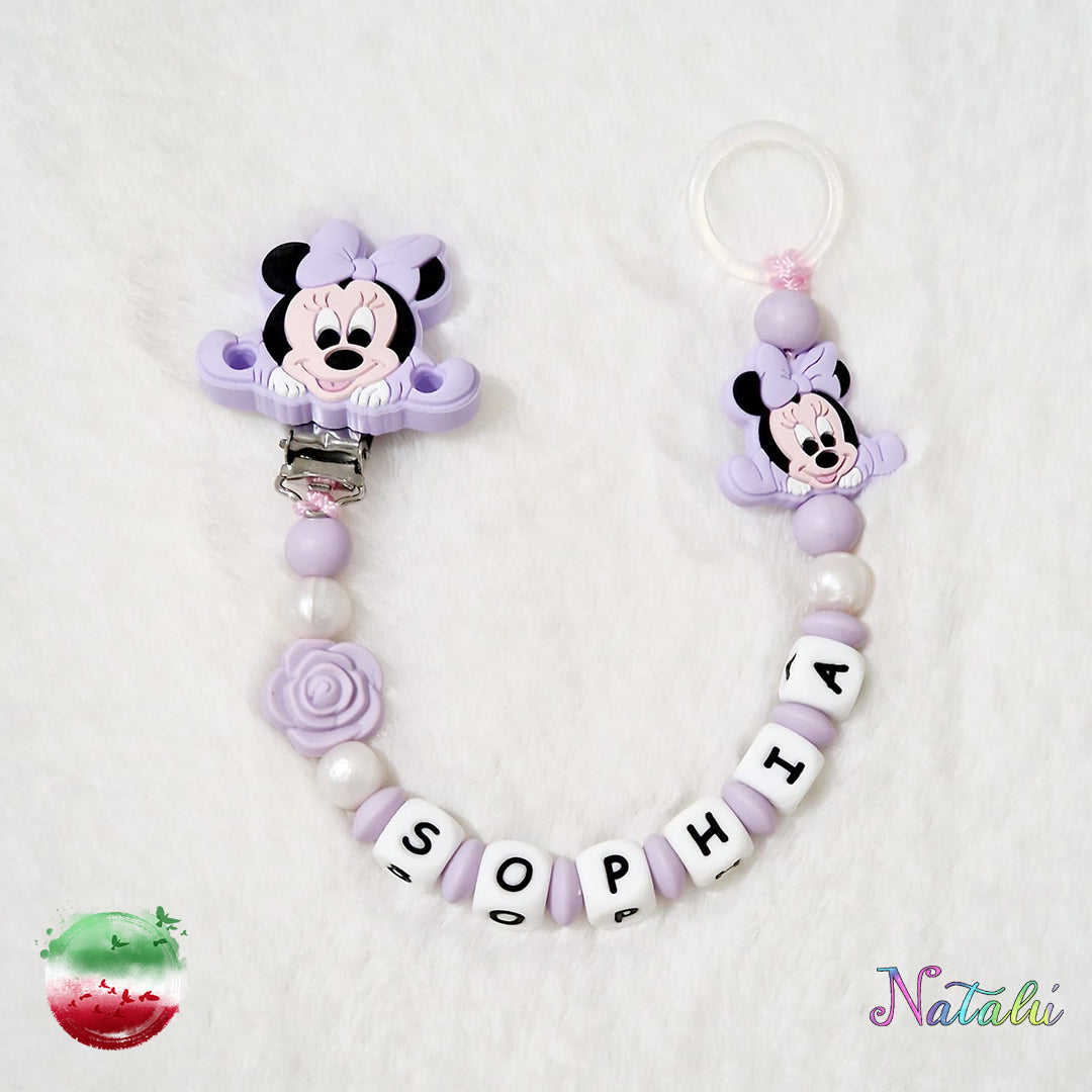 Personalisierte rosa Minnie Baby Schnullerkette