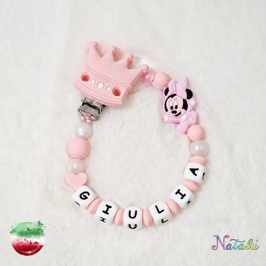 Personalized Pink Crown Pacifier Chain