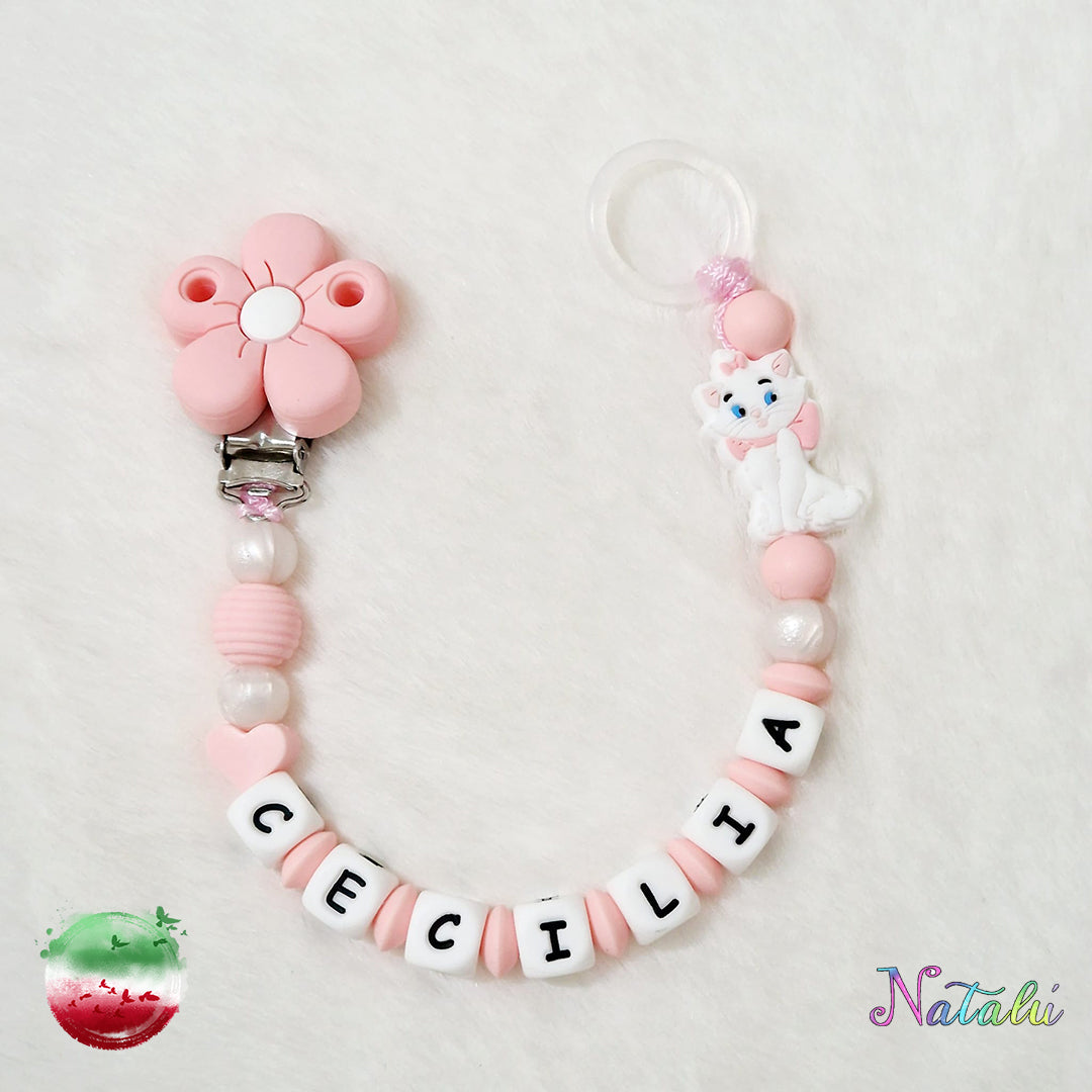 Personalisierte rosa Gänseblümchen-Schnullerkette