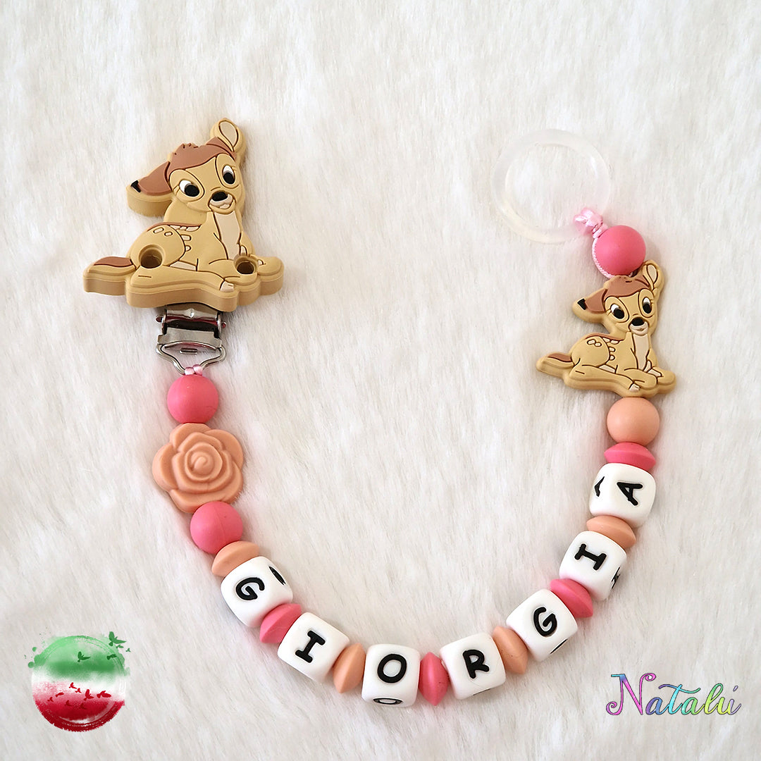 Personalisierte Bambi Pink Schnullerkette
