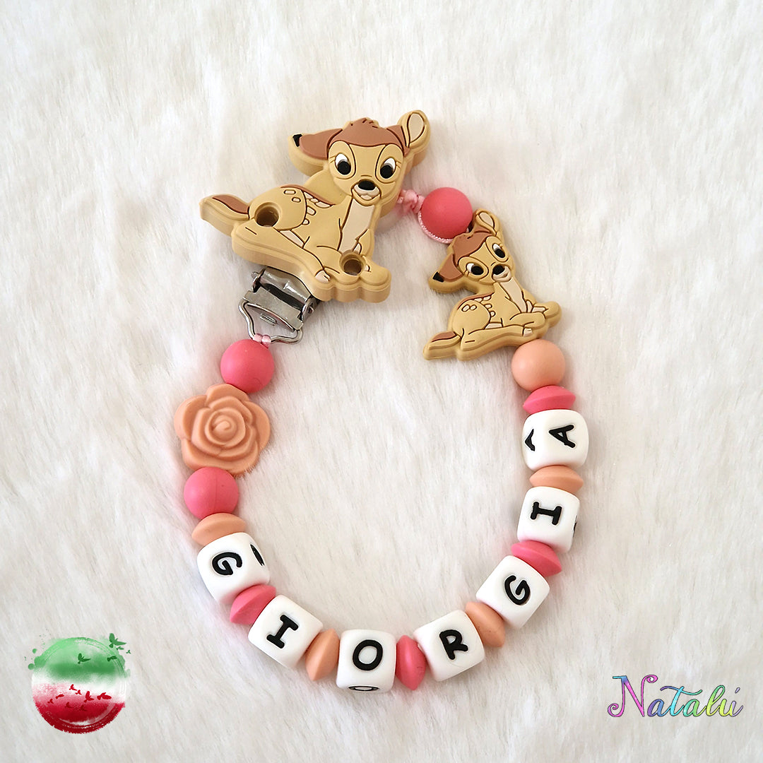 Personalisierte Bambi Pink Schnullerkette