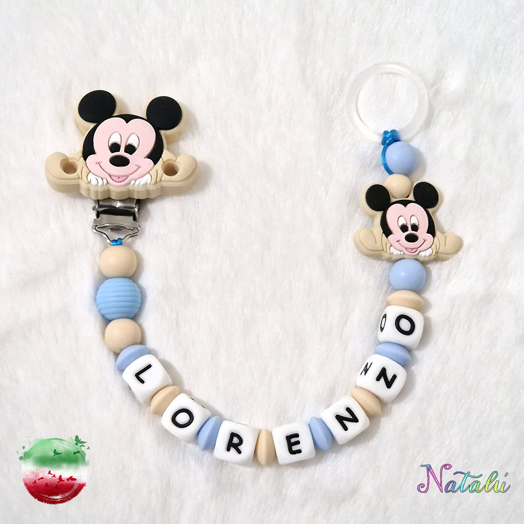 Personalisierte Mickey Mouse Baby Creme Schnullerkette