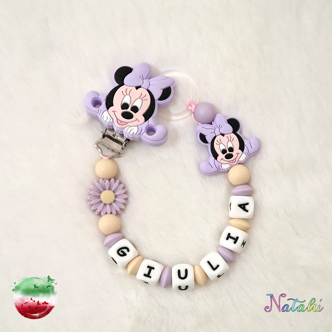 Personalisierte rosa Minnie Baby Schnullerkette