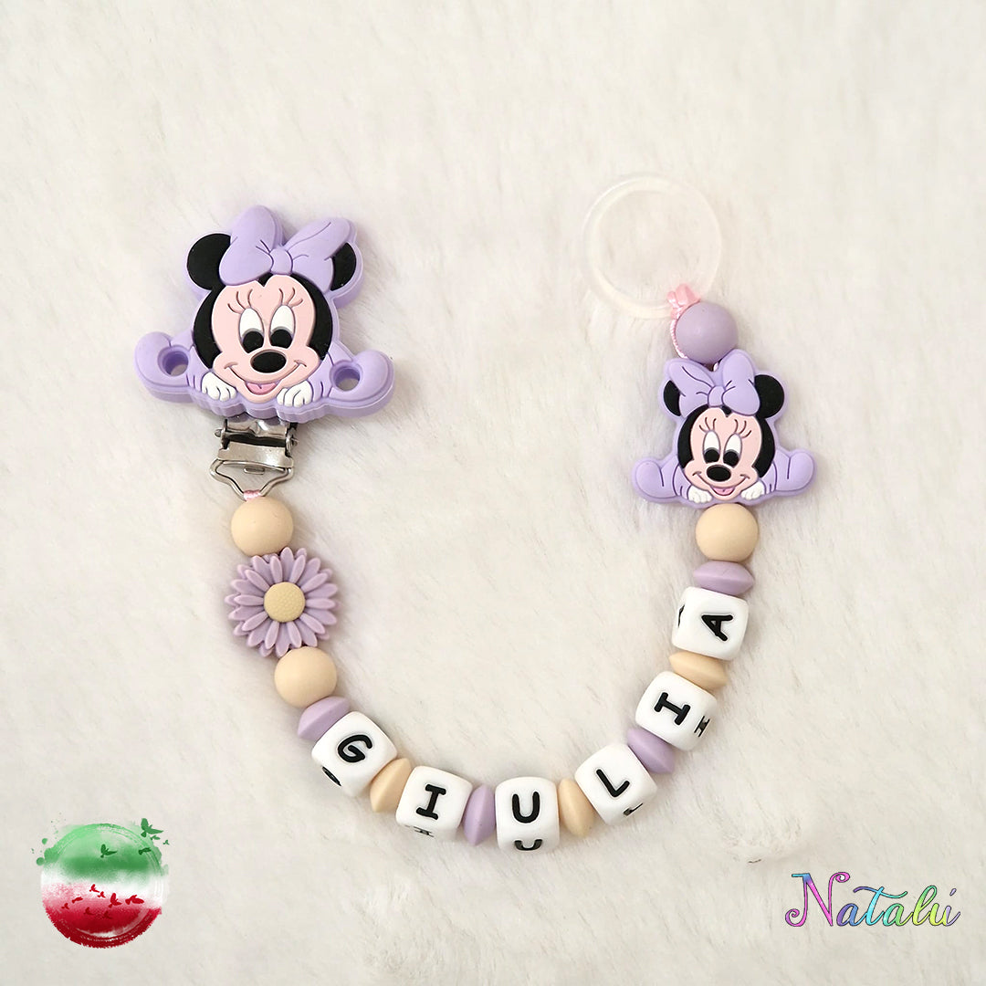 Personalisierte rosa Minnie Baby Schnullerkette