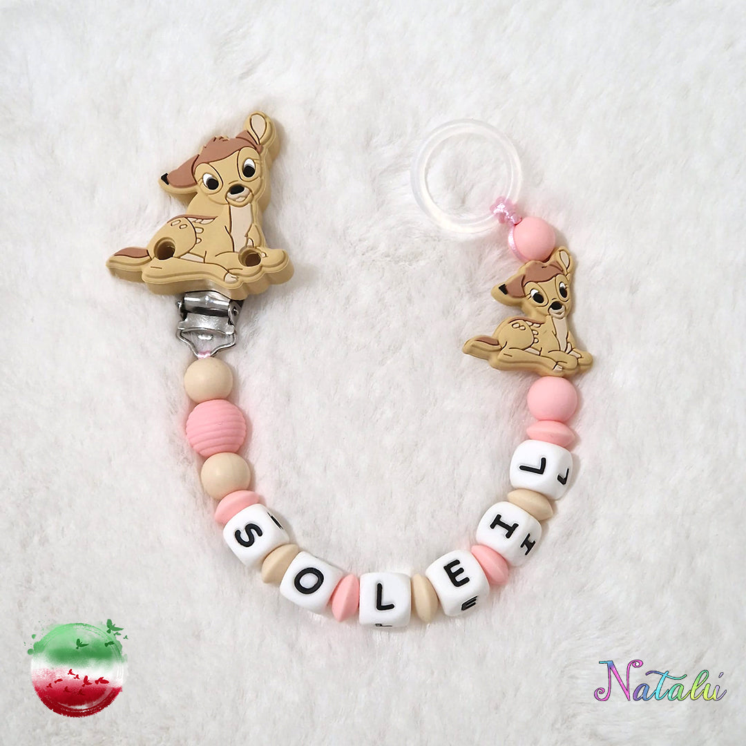 Personalisierte Bambi Pink Schnullerkette