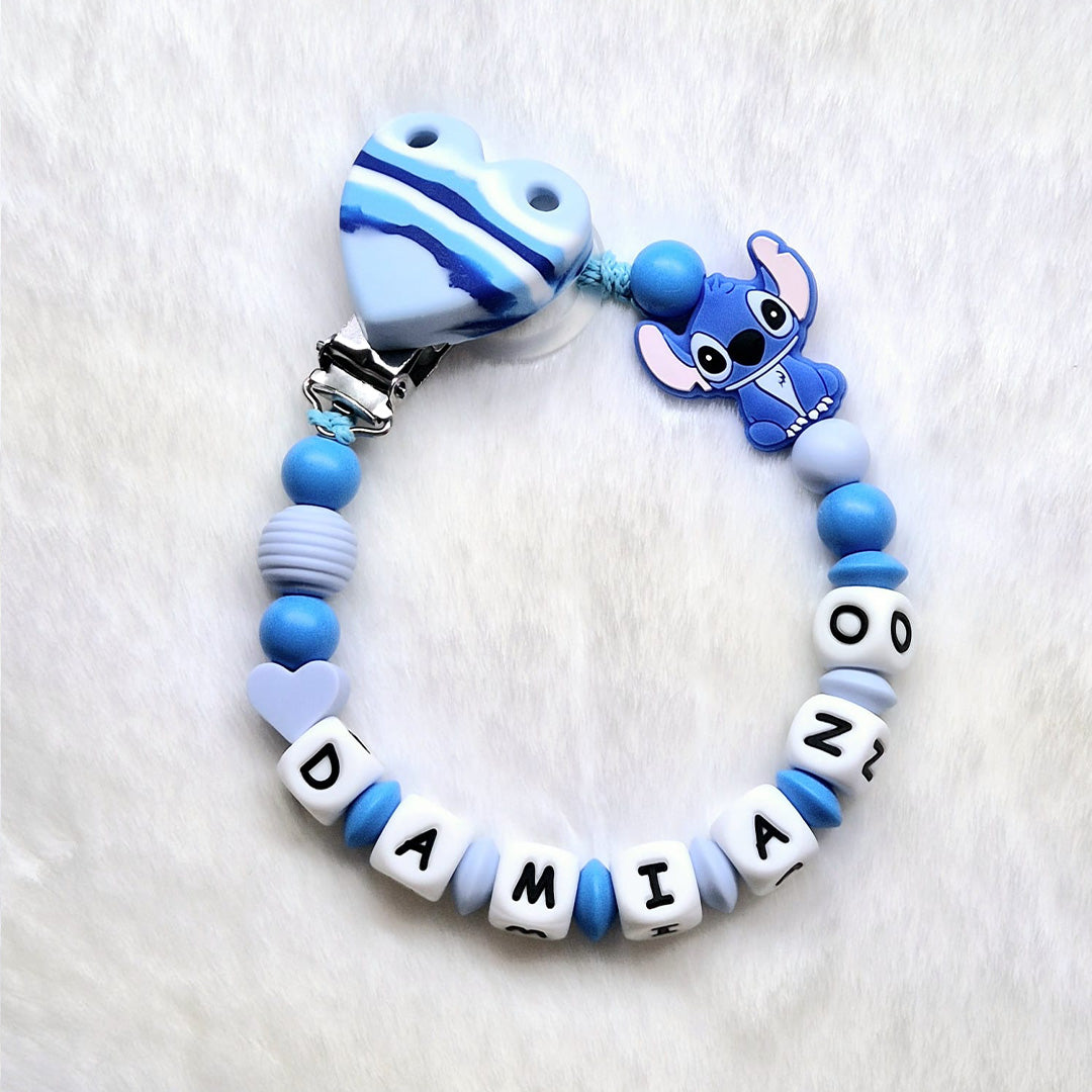 Personalisierte blaue Herz-Schnullerkette