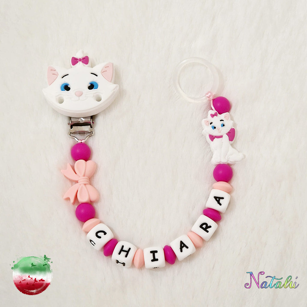 Personalisierte Schnullerkette Minou Fuchsia