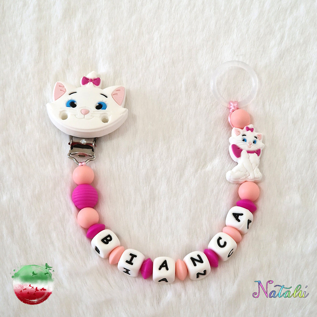 Personalisierte Schnullerkette Minou Fuchsia