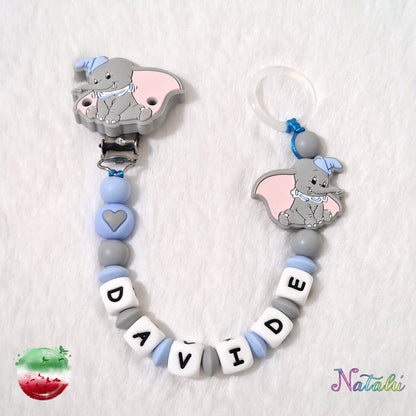 Personalized Dumbo Light Blue Pacifier Chain