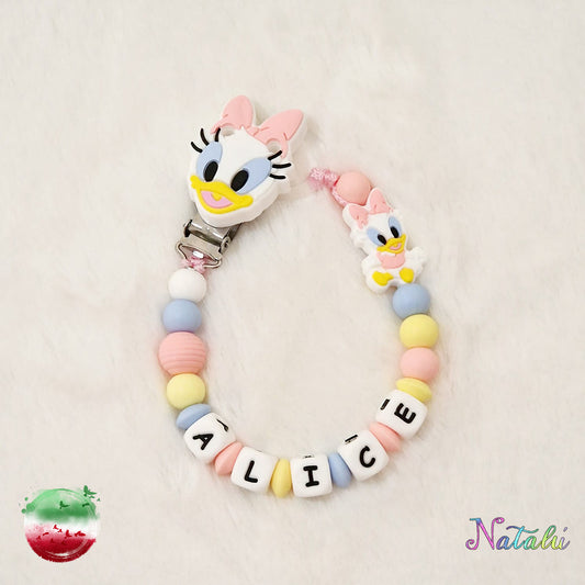 Pink Daisy Duck Personalized Pacifier Chain