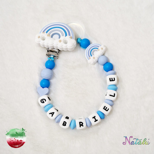 Personalized Blue Rainbow Pacifier Chain