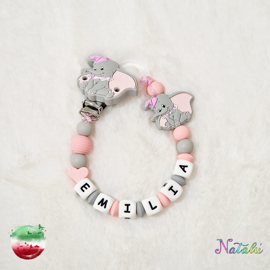 Personalized Pink Dumbo Pacifier Chain