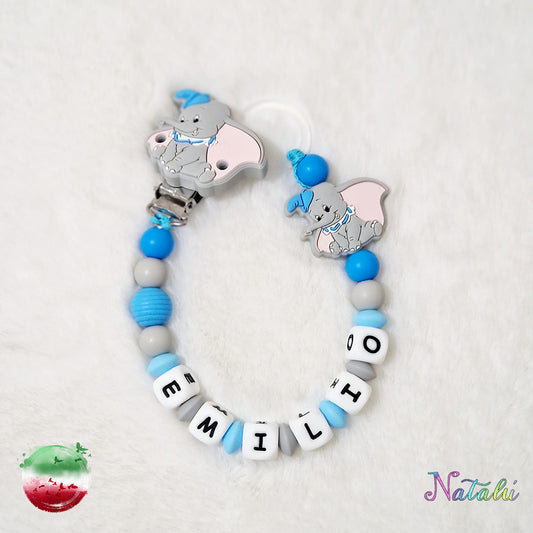 Dumbo Blue personalisierte Schnullerkette