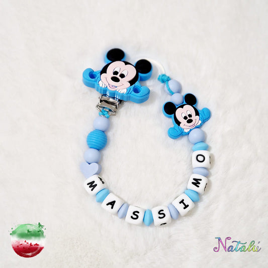 Personalized Mickey Mouse Baby Blue Pacifier Chain