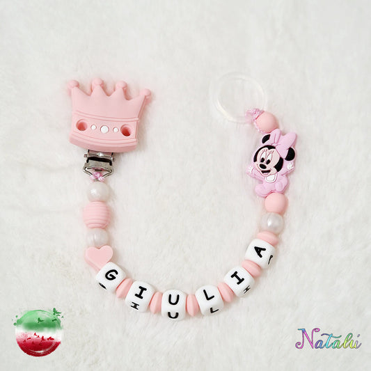 Personalized Pink Crown Pacifier Chain