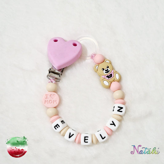 Personalized Pink Heart Pacifier Chain