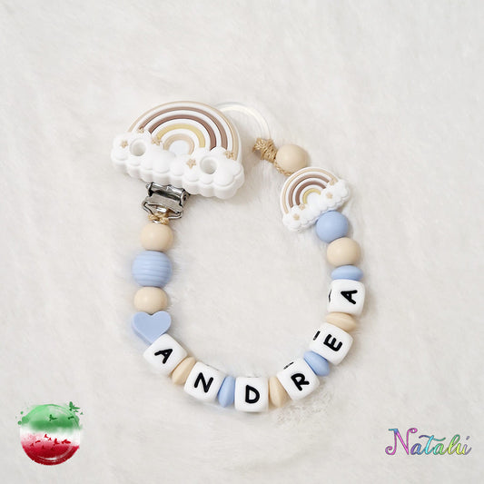 Personalized Pacifier Chain Rainbow Cream