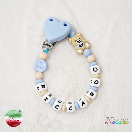 Personalized Blue Heart Pacifier Chain