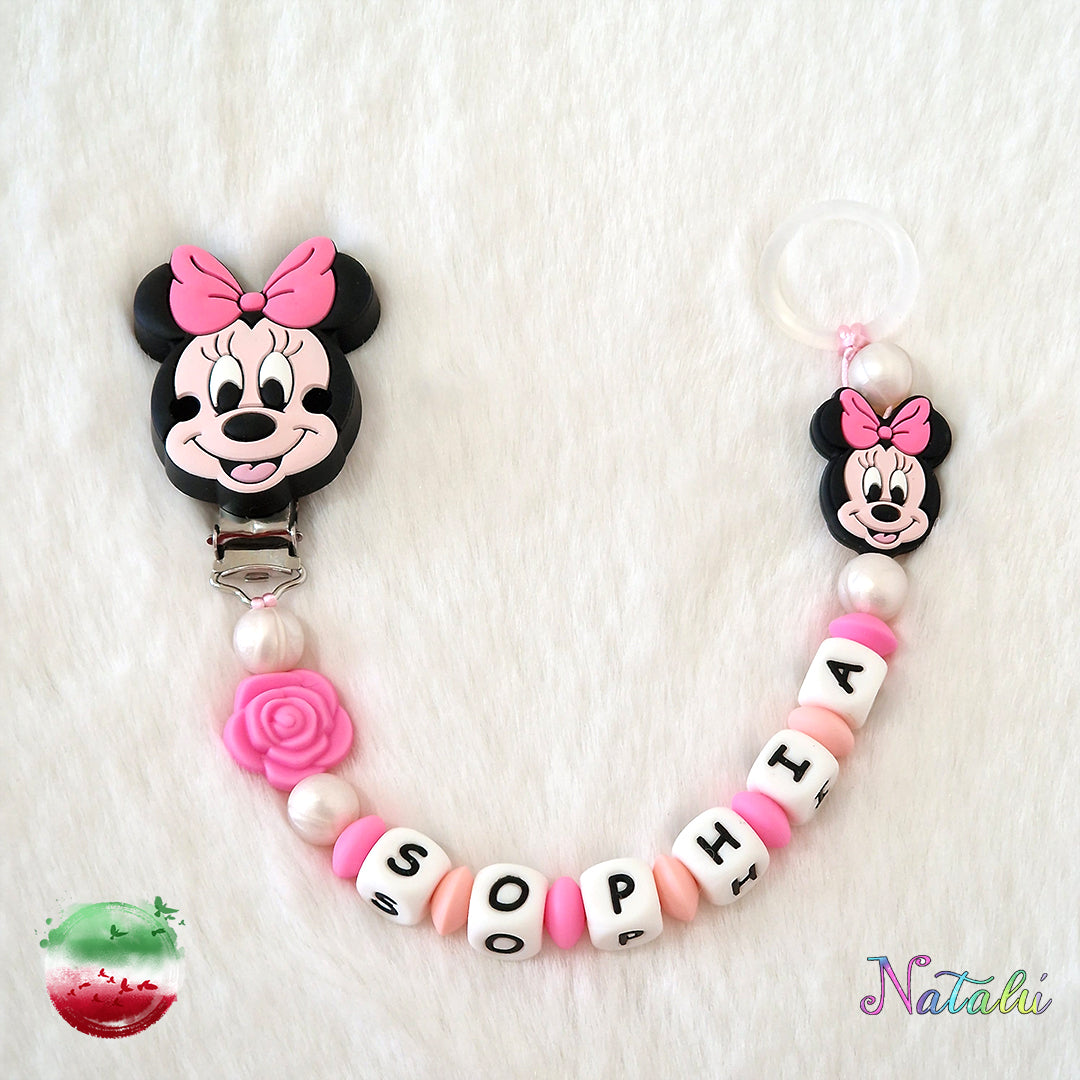 Chaîne de sucette Minnie rose personnalisée