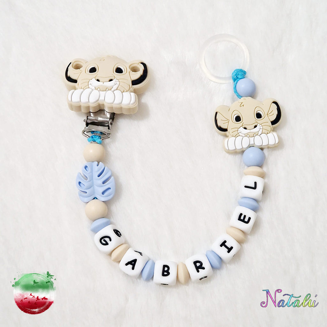 Personalisierte Baby Simba Creme Schnullerkette