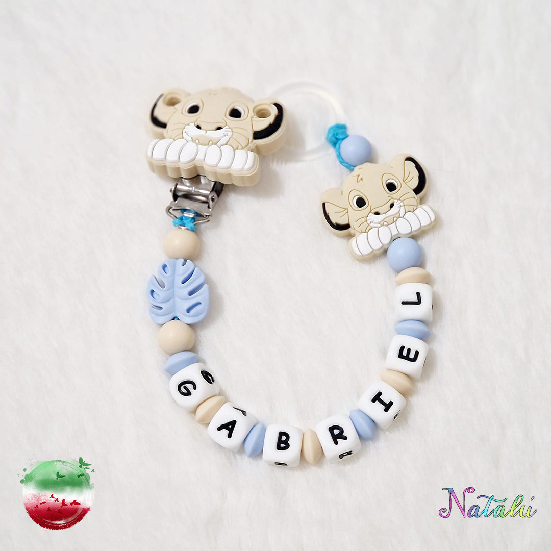 Personalized Baby Simba Cream Pacifier Chain