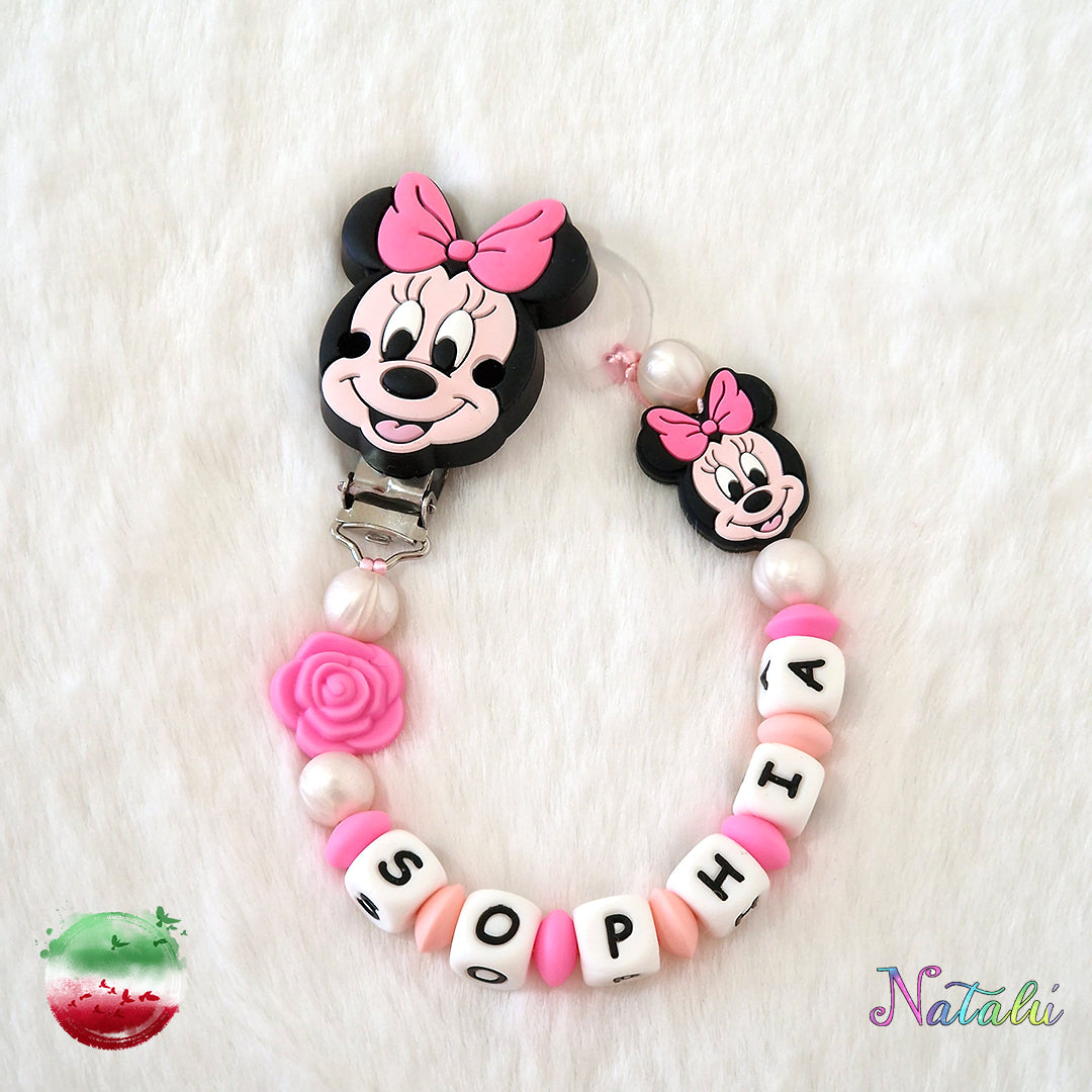 Chaîne de sucette Minnie rose personnalisée