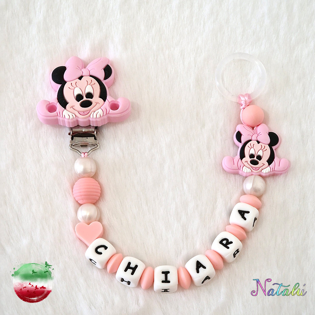 Chaîne de sucette bébé Minnie rose personnalisée