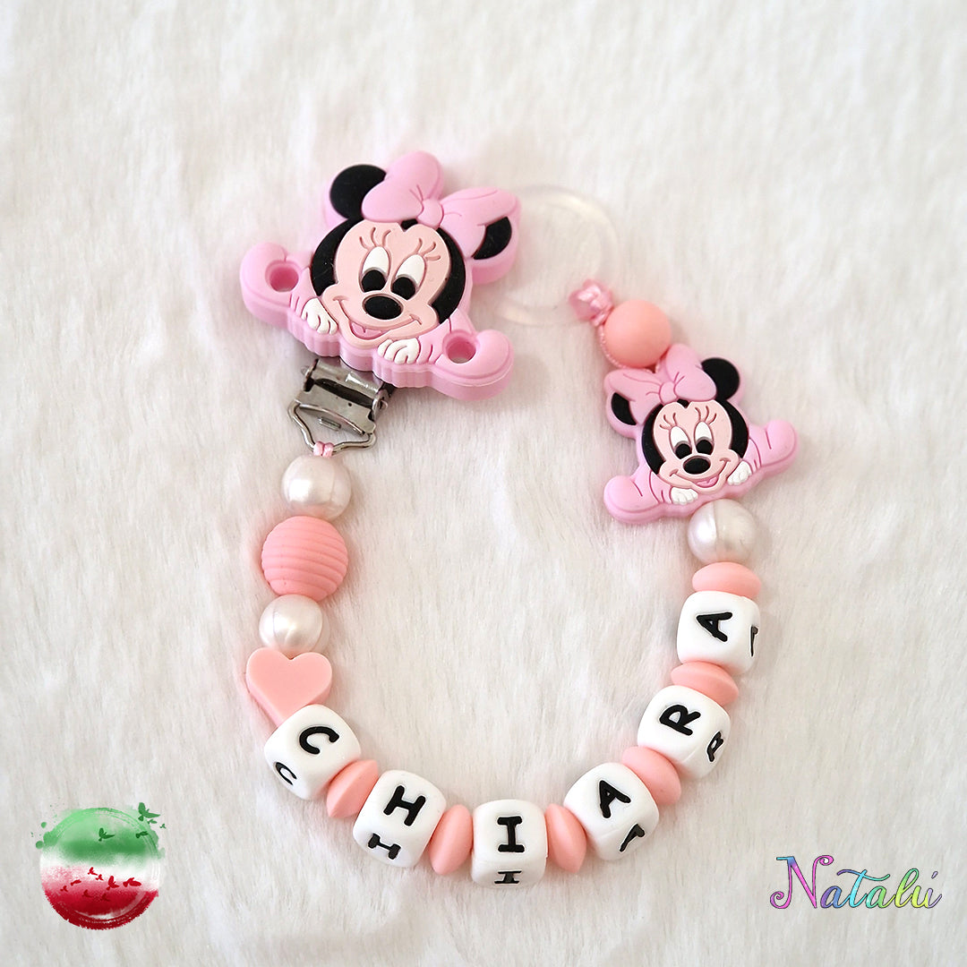 Chaîne de sucette bébé Minnie rose personnalisée