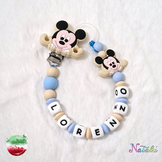 Personalized Mickey Mouse Baby Cream Pacifier Chain