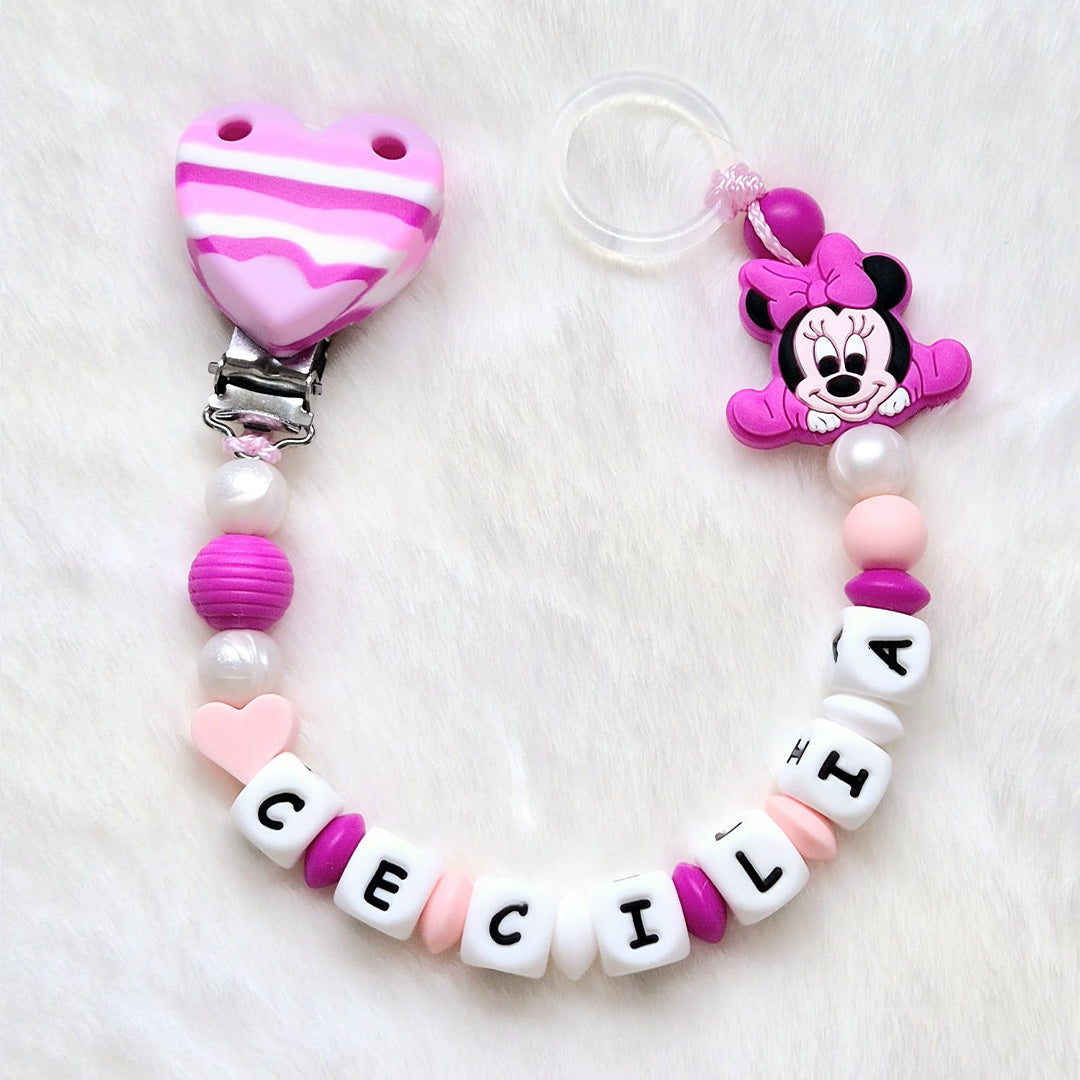 Personalized Fuchsia Heart Pacifier Chain