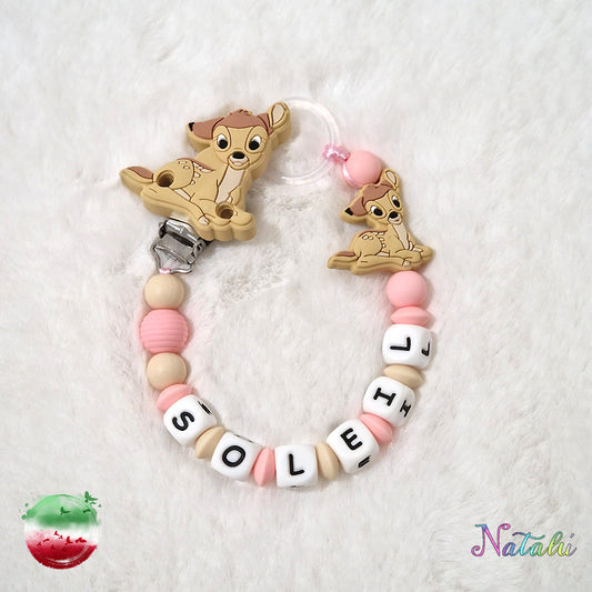 Personalized Bambi Pink Pacifier Chain