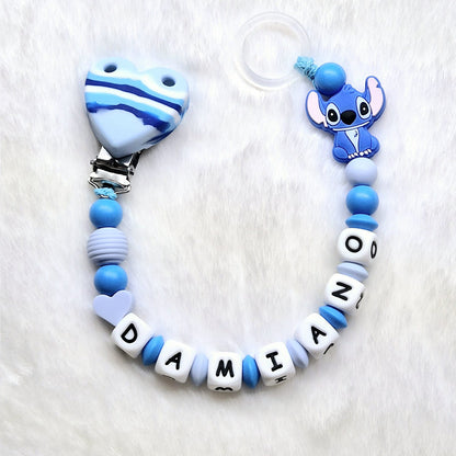 Personalized Blue Heart Pacifier Chain