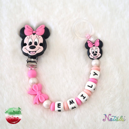 Personalisierte rosa Minnie Schnullerkette