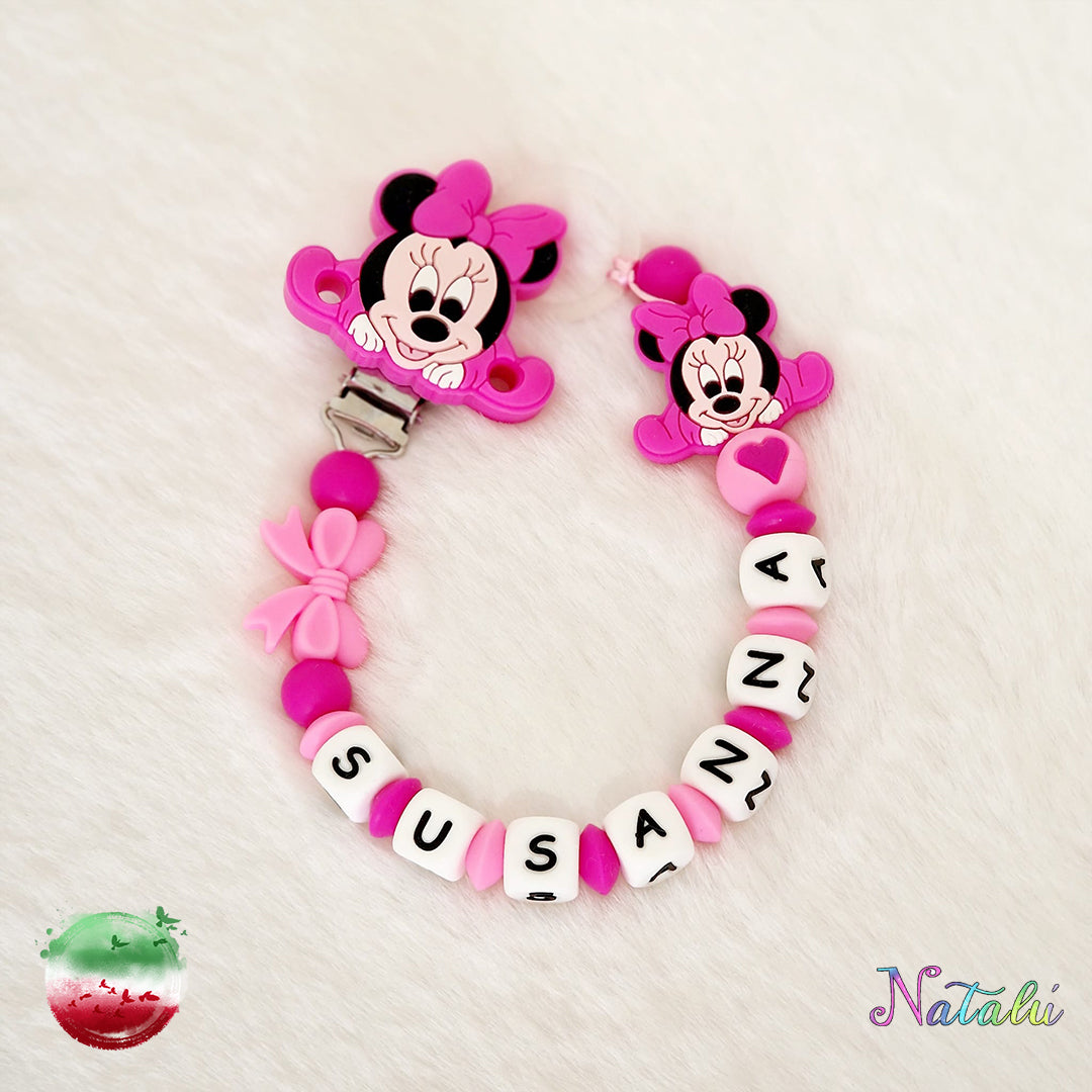 Personalisierte Minnie Baby Fuchsia Schnullerkette