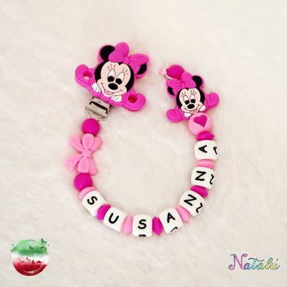 Chaîne de sucette personnalisée Minnie Baby Fuchsia