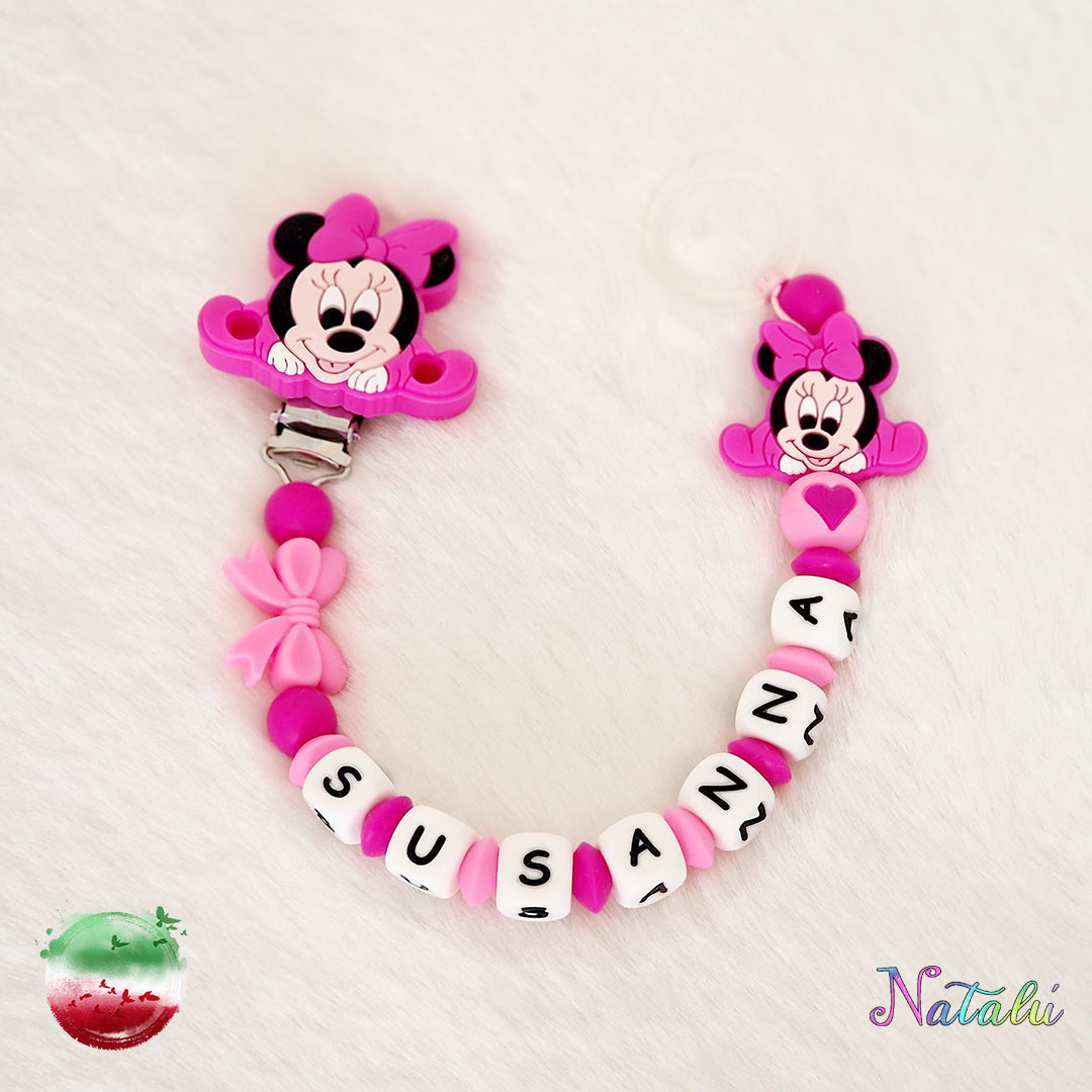 Chaîne de sucette personnalisée Minnie Baby Fuchsia