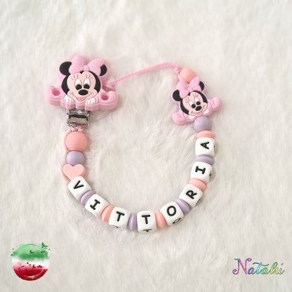 Personalisierte rosa Minnie Baby Schnullerkette