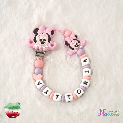 Personalisierte rosa Minnie Baby Schnullerkette