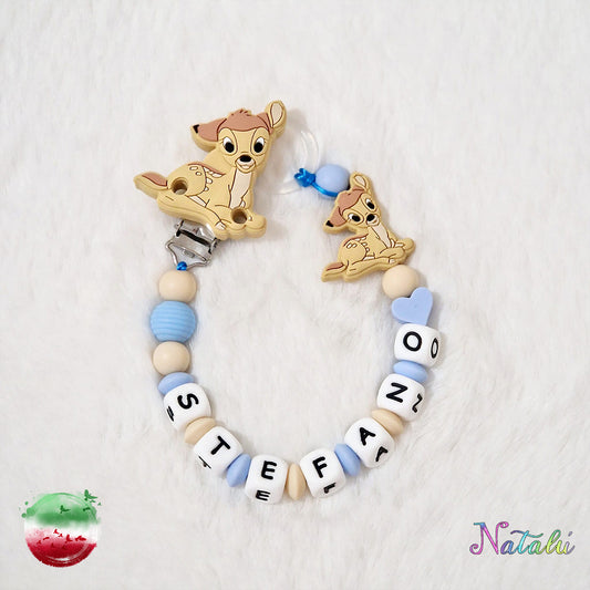 Personalized Bambi Light Blue Pacifier Chain