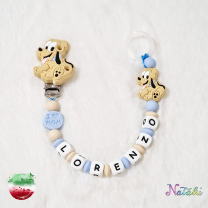 Personalized Pacifier Chain Pluto Cream