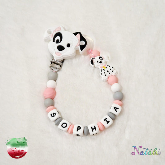 Chaîne de sucette dalmatien rose personnalisée