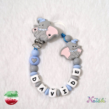 Personalized Dumbo Light Blue Pacifier Chain