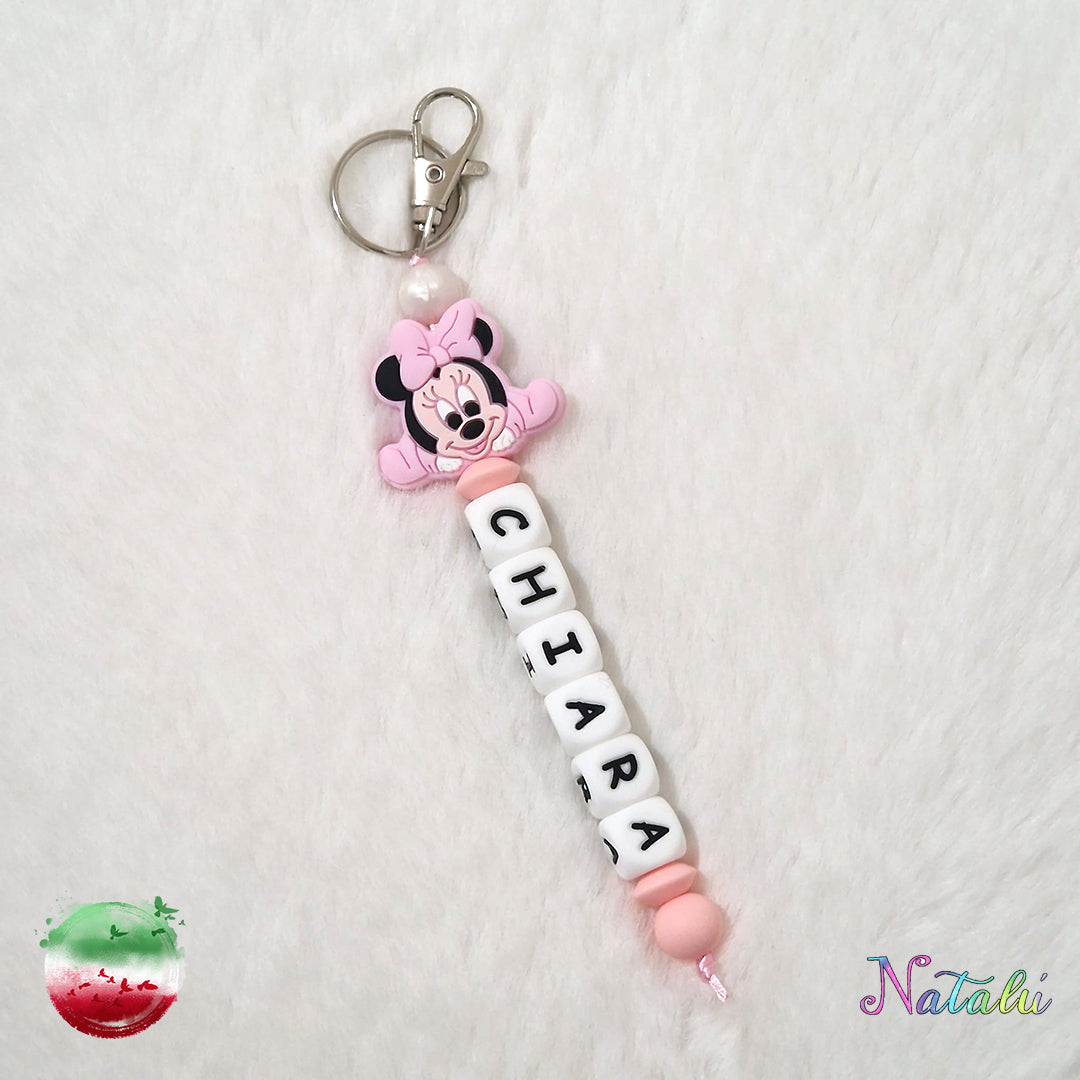 Porte-clés bébé Minnie rose personnalisé