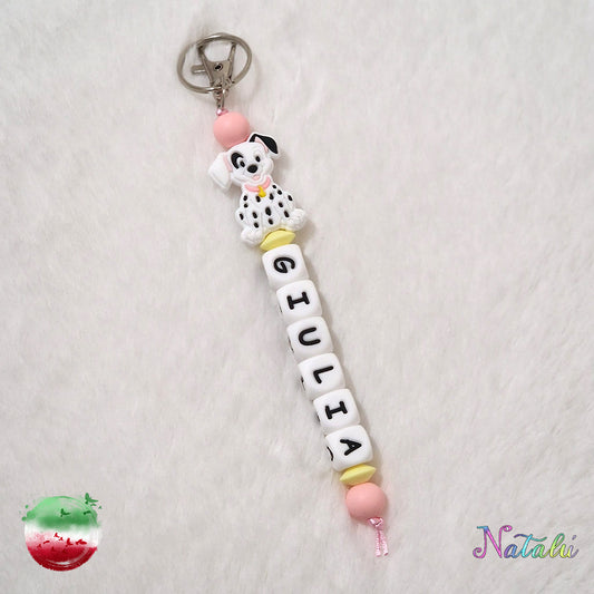 Porte-clés dalmatien rose personnalisé